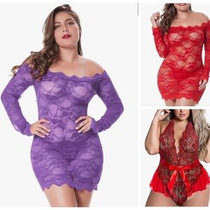 Plus Size Lingerie Bundle. Teddies, Robes, Fishnet Thigh Highs 1x 2x Adore Me